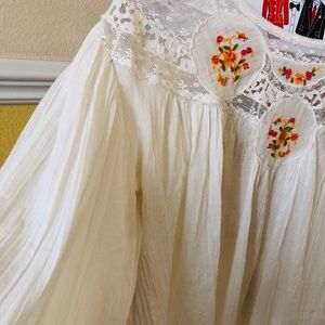 Free People Ivory long sleeve lace/cotton top